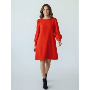 H &M Red Shift Dress Puff Sleeve Classic Chic Satin Look Mini Dress S
